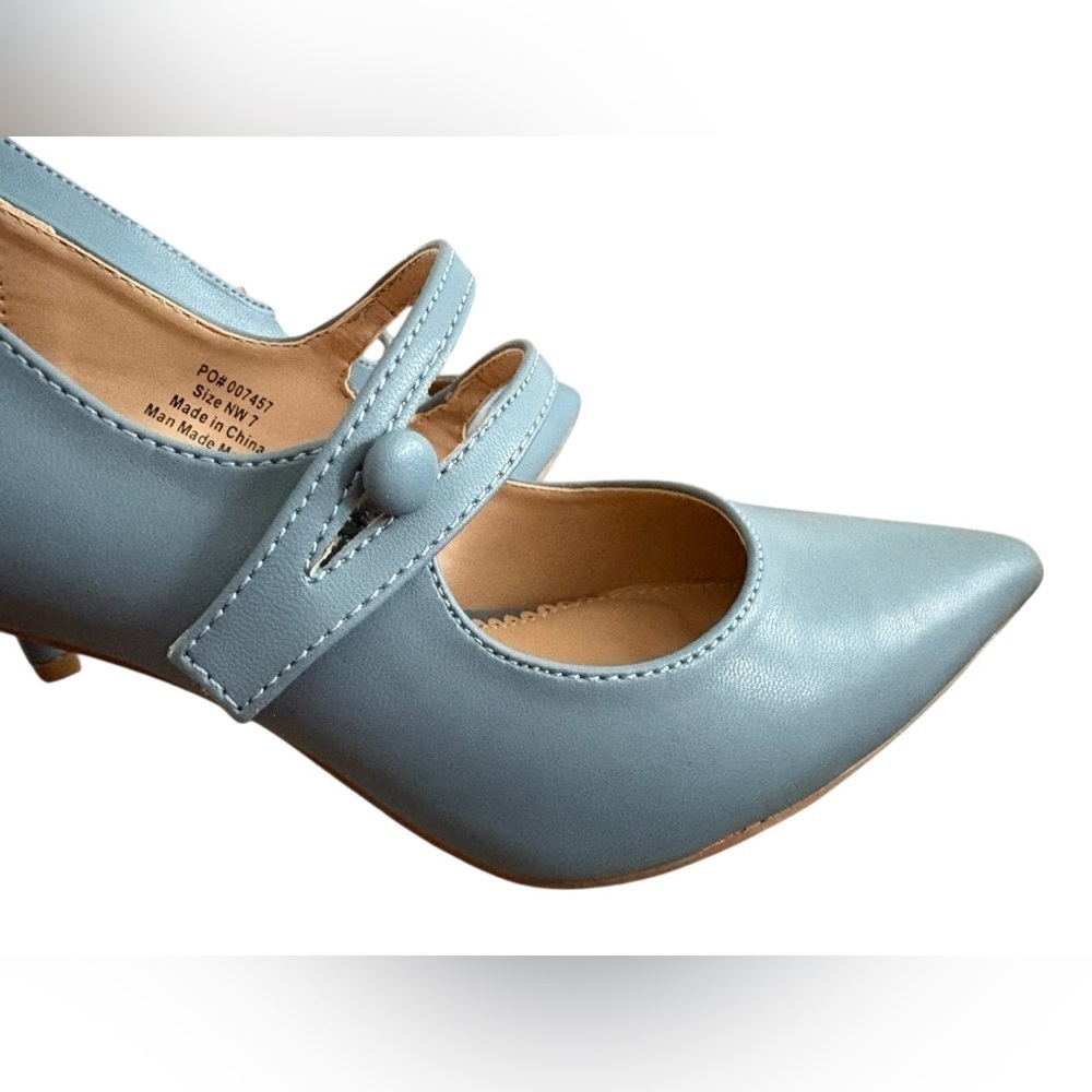 Journee Collection Pointed-Toe Blue Mary Jane Heels - Picture 7 of 11
